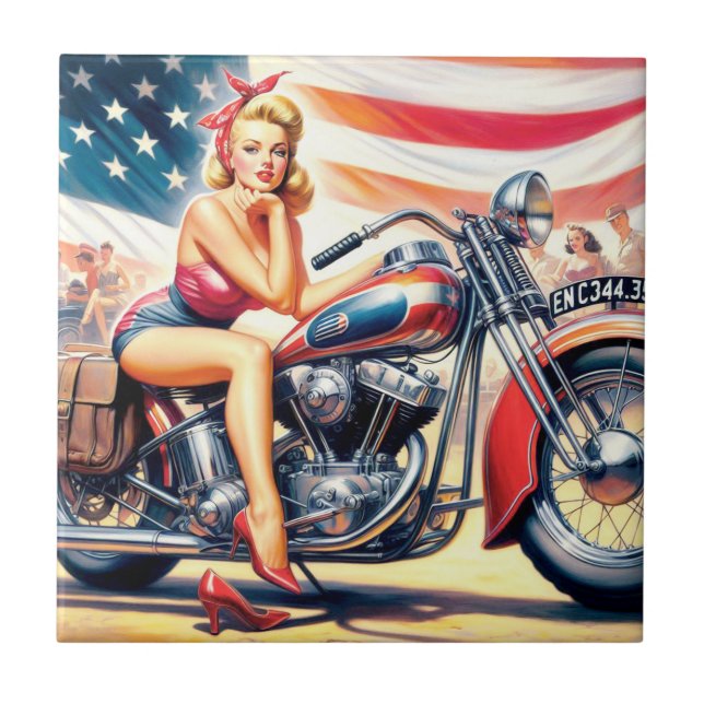 Azulejo Motorciclo Retro Pin Up (Frente)