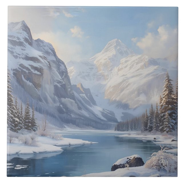 Azulejo Mountain Winter River Nature Landscape (Frente)