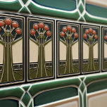Azulejo Movimiento de artesanía florística abstracta de me<br><div class="desc">Esta exquisita cerámica moderna de mediados de siglo es un homenaje encantador al movimiento artístico y artesanal. Diseñado de manera experimental en nuestro taller de Barcelona, presenta formas simétricas abstractas e imita el atractivo cautivador de los modernos mosaicos de imitación de imitación de mediados de siglo. Los diseños simétricos reflejan...</div>