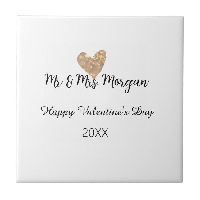 Azulejo Mr & Mrs name happy Valentine's day gold heart  (Frente)