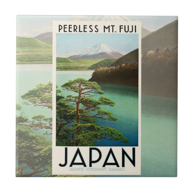 Azulejo Mt Fuji Japón Afiche de Viaje Arte de época (Frente)