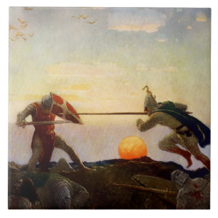 Azulejo “Muerte del Rey Arturo y Sir Mordred” por NC Wyeth