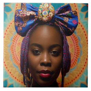 Azulejo Mujer africana con gran arco y medallón