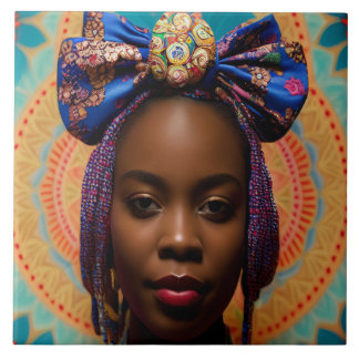 Azulejo Mujer africana con gran arco y medallón