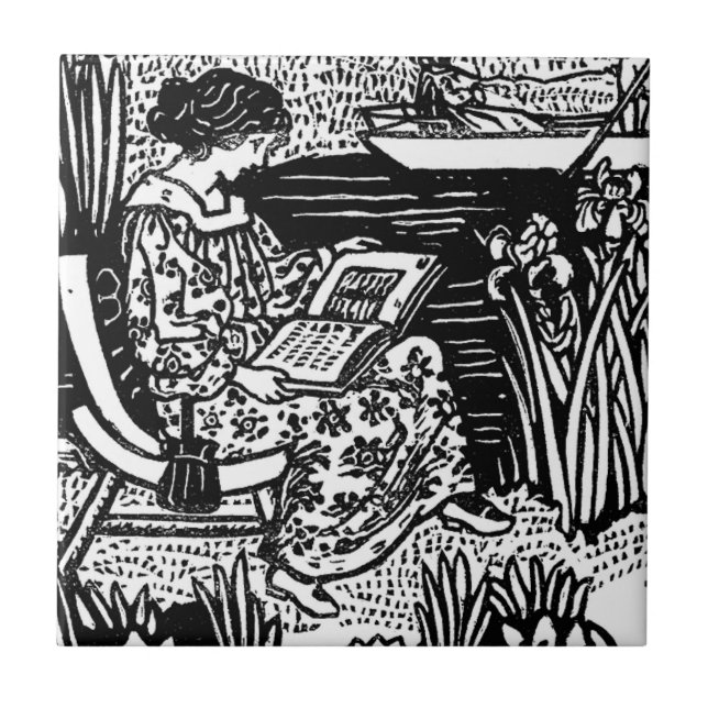 Azulejo Mujer Art Nouveau Leyendo Amante de los Libros (Frente)
