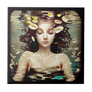 Azulejo Mujer bajo el agua, Arte de IA