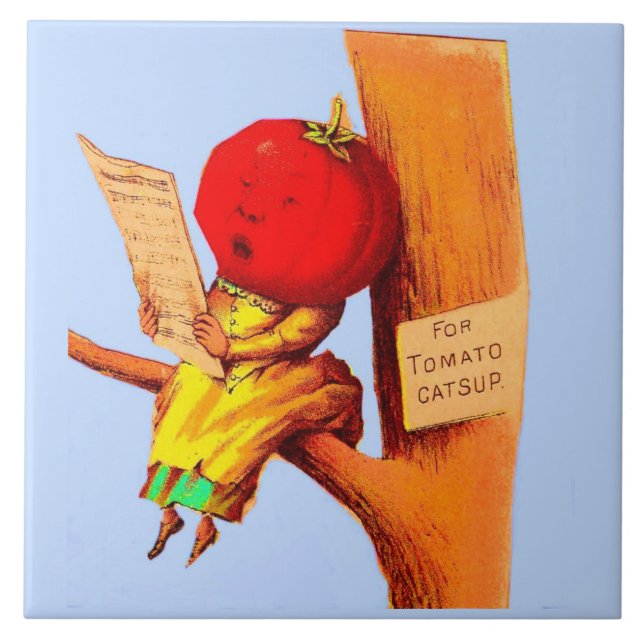 Azulejo Mujer cabeza de tomate con tarjeta de comercio de  (Frente)