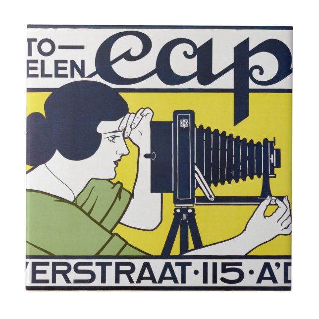 Azulejo Mujer cámara, Fotógrafa, Van Caspel (Frente)