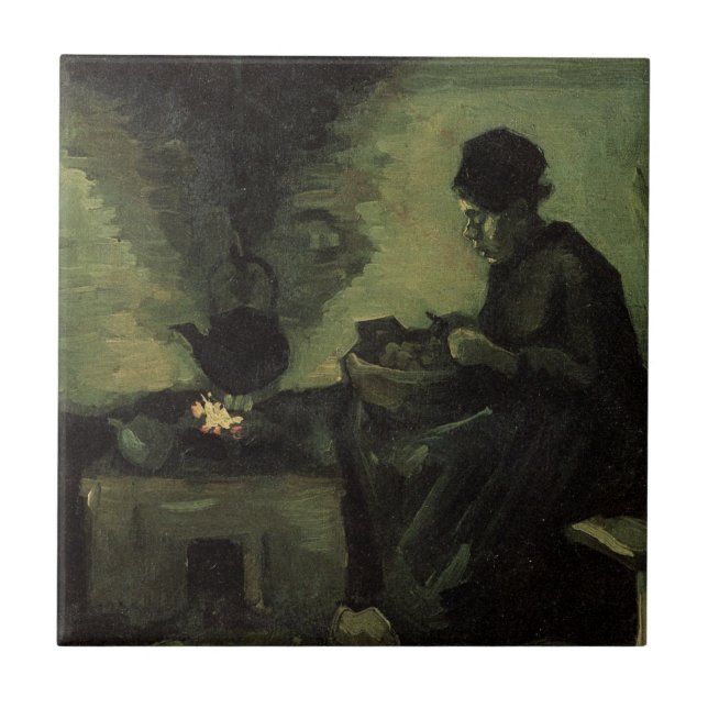 Azulejo Mujer campesina por chimenea de Vincent van Gogh (Frente)