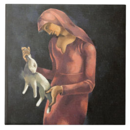 Azulejo Mujer con conejo