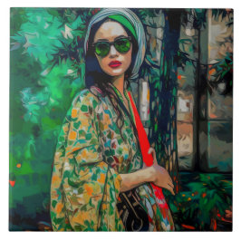 Azulejo Mujer con gafas de sol verdes