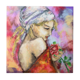 Azulejo Mujer con mosaico de cerámica Rosa