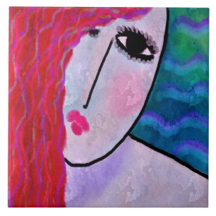 Azulejo Mujer con pelo rojo 2 pintura digital abstracta