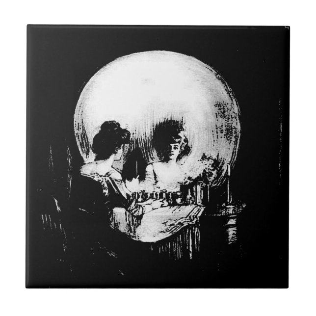 Azulejo Mujer con reflejo de calavera de Halloween en el e (Frente)