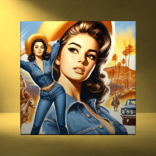 Azulejo Mujer de campo con jeans vintage