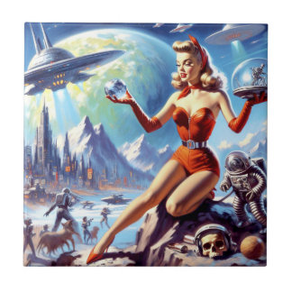 Azulejo Mujer de ciencia ficción de los años 50