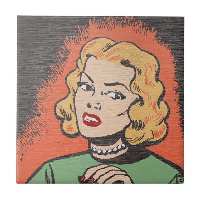 Azulejo Mujer de cómic retro - Arte pop (Frente)
