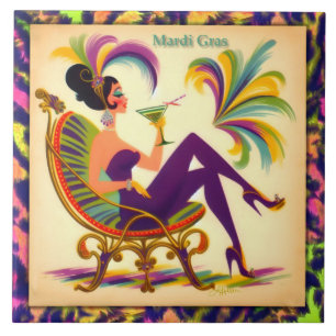 Azulejo Mujer de Mardi Gras de mediados de siglo con un Ma