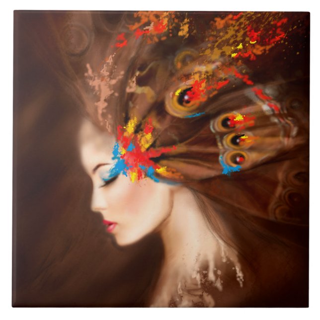 Azulejo Mujer de mosaico cerámico mariposa grande (6" X 6" (Frente)