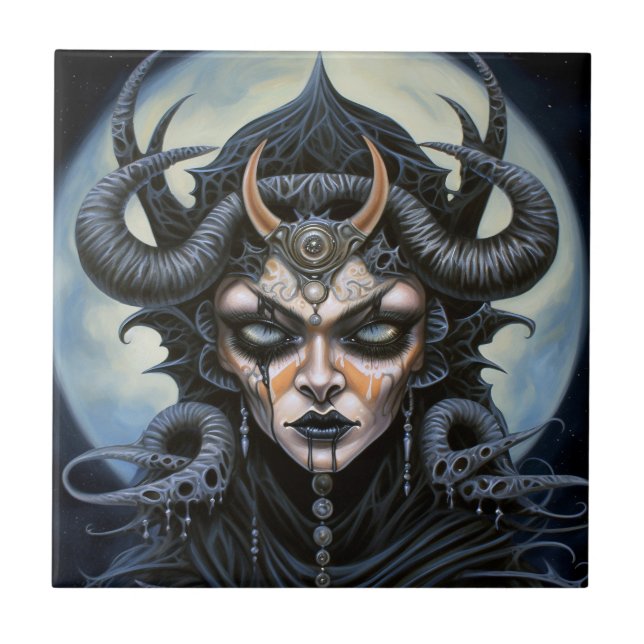 Azulejo Mujer Demonio Reina arte de fantasía oscuro (Frente)