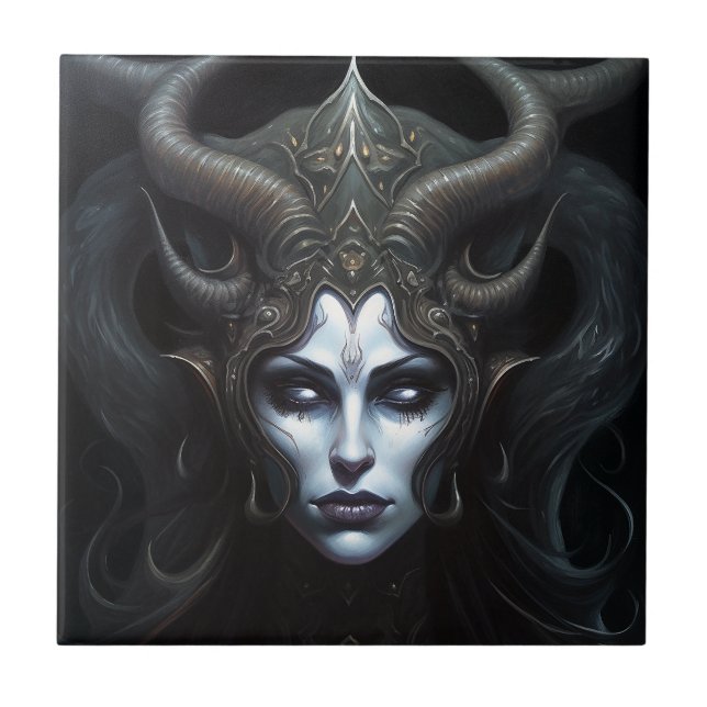 Azulejo Mujer Demonio Reina arte de fantasía oscuro (Frente)