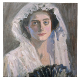 Azulejo Mujer elegante con ventilador negro (Fujishima Tak