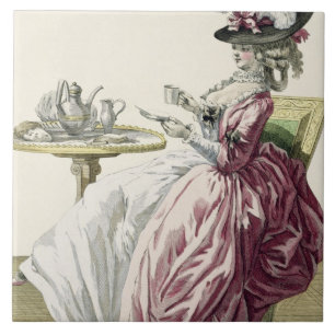 Azulejo Mujer elegante en un vestido "un l'Anglaise" C de