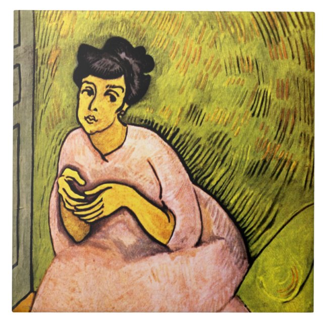 Azulejo Mujer en arte rosa (mujer elegante) (retrato femen (Frente)