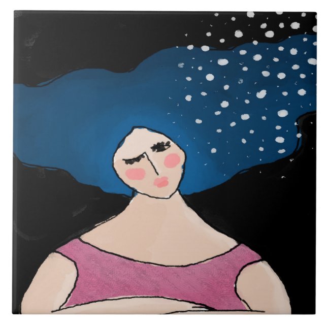 Azulejo Mujer en la pintura digital de resumen estelar (Frente)