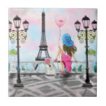 Azulejo Mujer En París Cerámica Torre Eiffel<br><div class="desc">Balón de corazón rosa y mujer bonito - Amo París - Torre Eiffel Dibujo romántico - Elige / Agrega tu texto único / fuente / color - Haz tus fichas especiales decorativas / regalo - Redimensiona y mueve o elimina y agrega elementos - Imagen / texto con herramienta de personalización...</div>