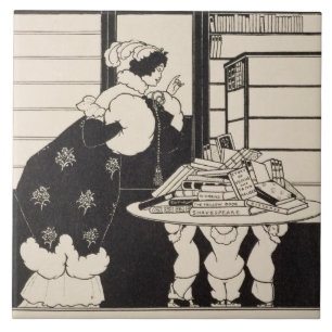 Azulejo Mujer en una librería, diseño para un "libro