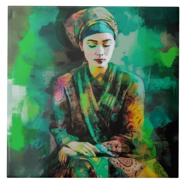 Azulejo Mujer en verde (Frente)