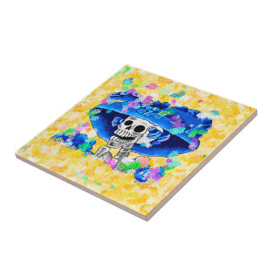 Azulejo Mujer Esqueleto Sonriente Día de los Muertos