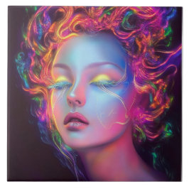 Azulejo Mujer extranjera con pelo cósmico