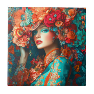 Azulejo Mujer Flor