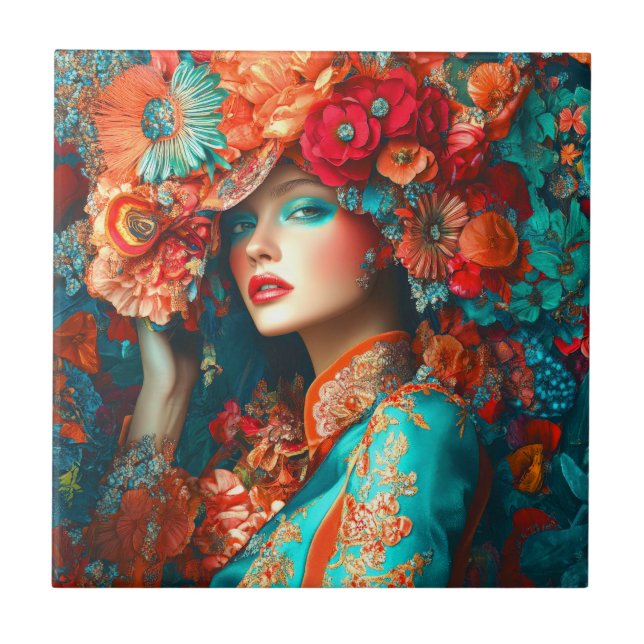 Azulejo Mujer Flor (Frente)