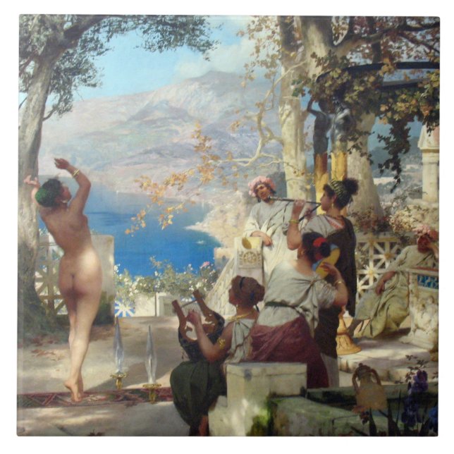 Azulejo Mujer hermosa bailando entre dagas (Frente)