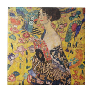 Azulejo Mujer hermosa con ventilador de Klimt