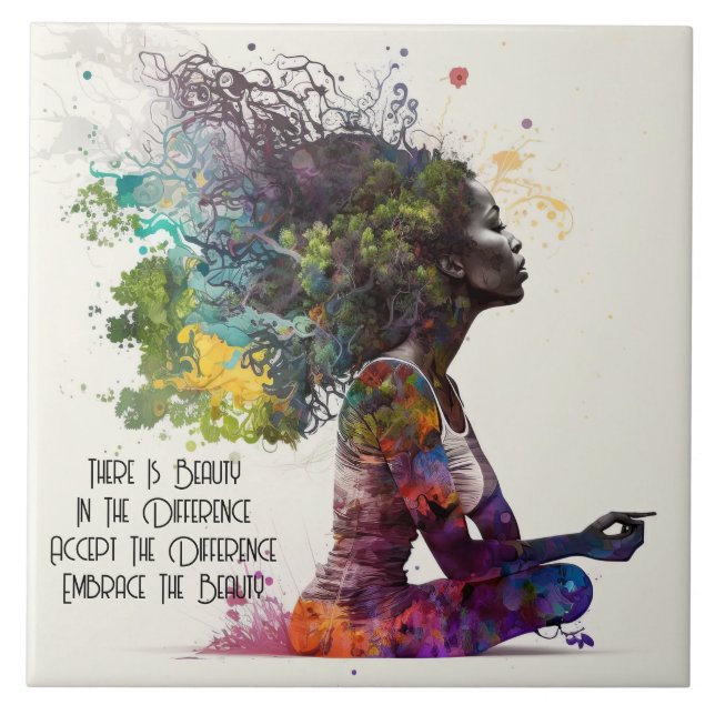 Azulejo Mujer inspirada Abrazo Cerámica Tile (Frente)