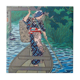 Azulejo Mujer japonesa oriental fresca de la pesca del