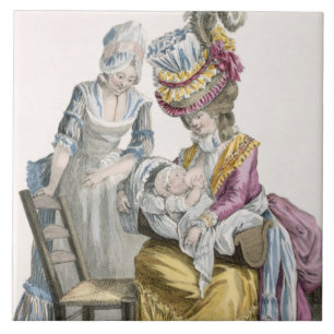 Azulejo Mujer joven en un vestido "un la Levite" que