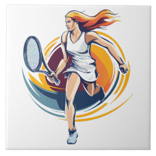 Azulejo mujer jugando tenis