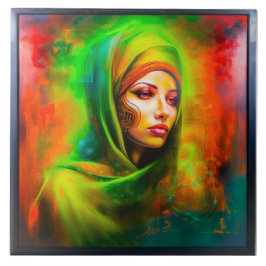 Azulejo Mujer mística en colores neones