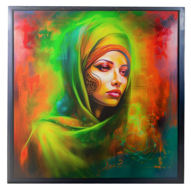 Azulejo Mujer mística en colores neones (Frente)