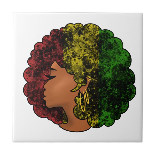 Azulejo Mujer negra rasta afro rojo amarillo verde  (Frente)