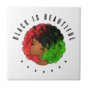Azulejo Mujer niña negra panafricana orgullo afro verde ro