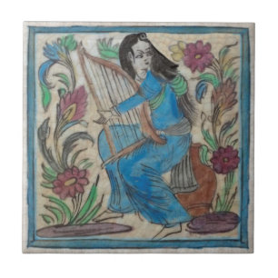 Azulejo Mujer pintada a mano con Harp Persian Antique Repr