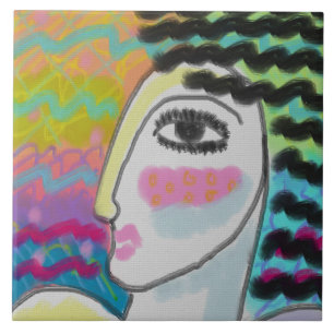 Azulejo Mujer Salvaje Pintura Digital Abstracta de una Muj
