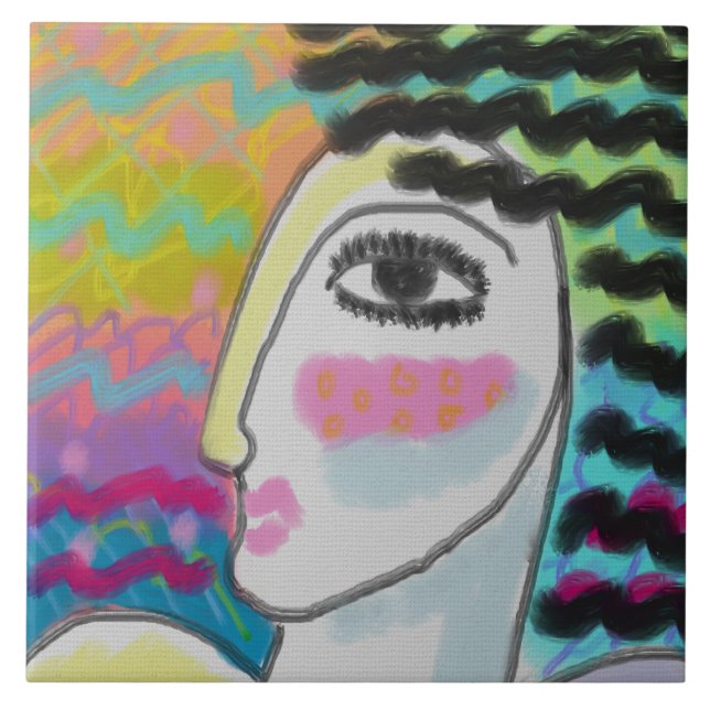 Azulejo Mujer Salvaje Pintura Digital Abstracta de una Muj (Frente)