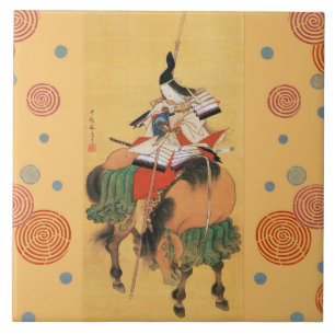 Azulejo MUJER SAMURAI TOMOE GOZEN HORSEBACO Arte Japonés